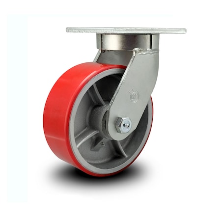 Service Caster 8 Inch Heavy Duty Red Poly on Cast Iron Wheel Swivel Caster with Swivel Lock SCC-KP92S830-PUR-RS-BSL